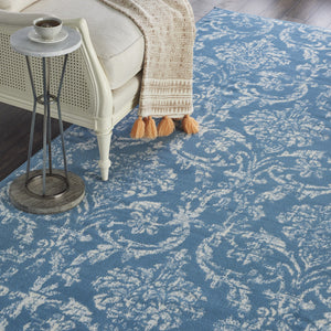 Homeroots 8' X 10' Blue Damask Power Loom Area Rug  Polypropylene 522169