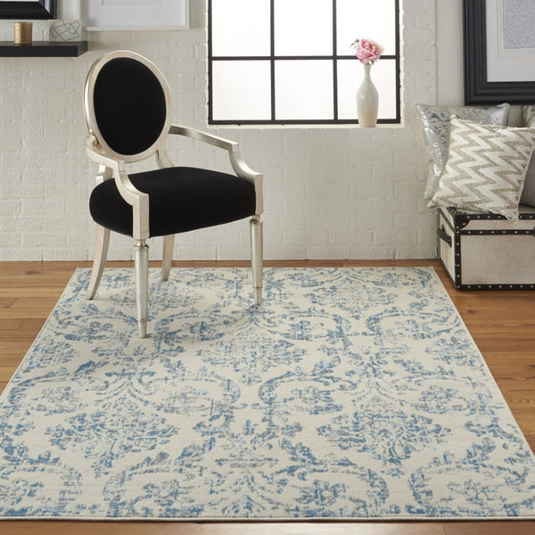 HomeRoots 6' Cream Damask Power Loom Area Rug - Timeless Elegance for Sophisticated Living Spaces & Easy Care 6' X 9' Rectangle 522174