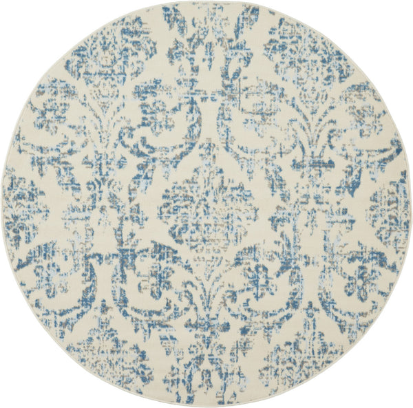 Homeroots 5' Cream Round Damask Power Loom Area Rug  Polypropylene 522175