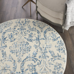 Homeroots 5' Cream Round Damask Power Loom Area Rug  Polypropylene 522175