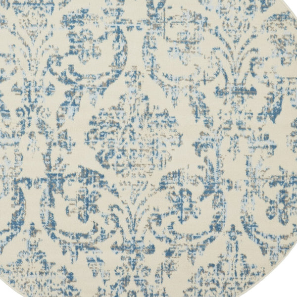 Homeroots 5' Cream Round Damask Power Loom Area Rug  Polypropylene 522175