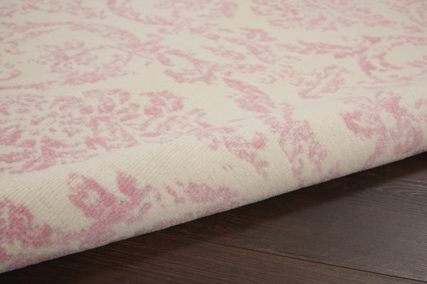 HomeRoots 6' Elegant Beige and Pink Floral Power Loomed Area Rug with Non-Skid Backing for Any Room Decor 6' X 9' Rectangle 522178