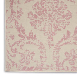HomeRoots 6' Elegant Beige and Pink Floral Power Loomed Area Rug with Non-Skid Backing for Any Room Decor 6' X 9' Rectangle 522178