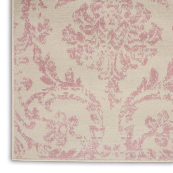 HomeRoots 6' Elegant Beige and Pink Floral Power Loomed Area Rug with Non-Skid Backing for Any Room Decor 6' X 9' Rectangle 522178