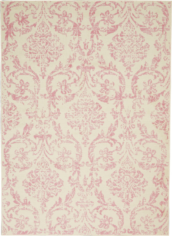 Homeroots 5' X 7' Cream Damask Power Loom Area Rug  Polypropylene 522180