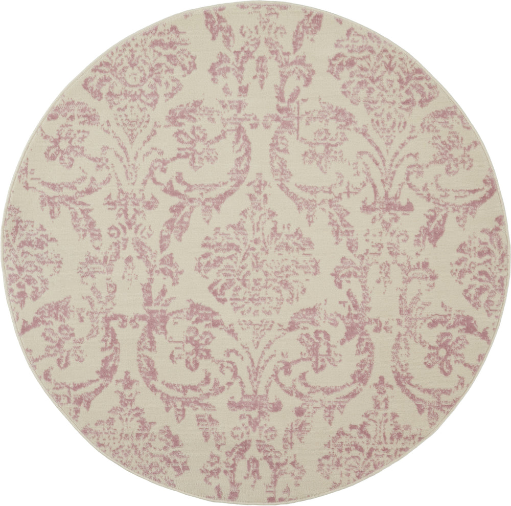 Homeroots 5' Cream Round Damask Power Loom Area Rug  Polypropylene 522181