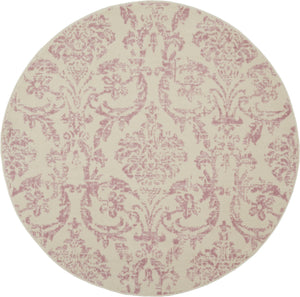 Homeroots 5' Cream Round Damask Power Loom Area Rug  Polypropylene 522181