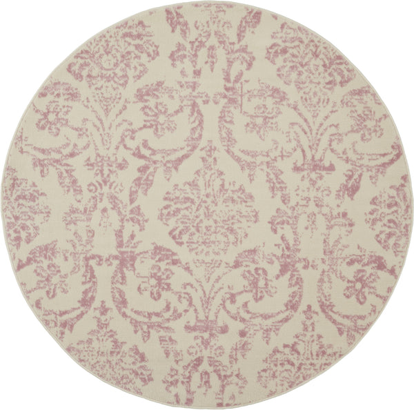 Homeroots 5' Cream Round Damask Power Loom Area Rug  Polypropylene 522181