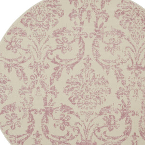 Homeroots 5' Cream Round Damask Power Loom Area Rug  Polypropylene 522181