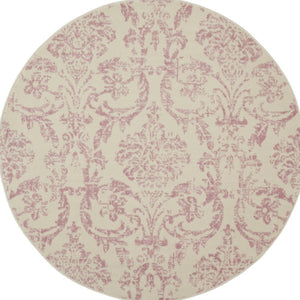 Homeroots 5' Cream Round Damask Power Loom Area Rug  Polypropylene 522181