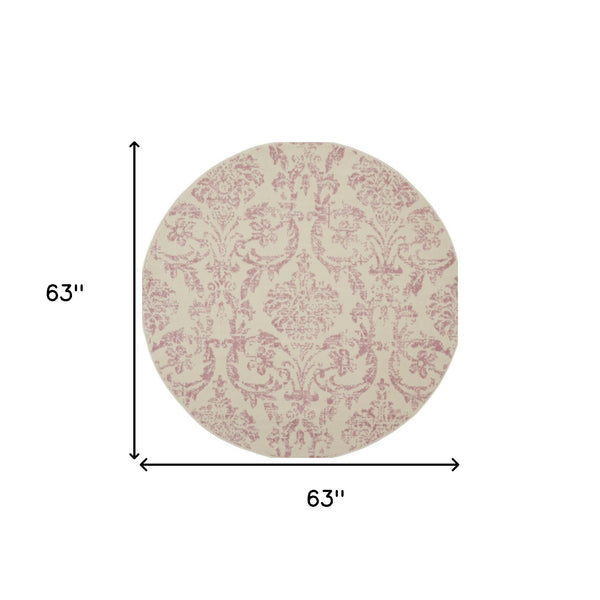 Homeroots 5' Cream Round Damask Power Loom Area Rug  Polypropylene 522181