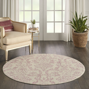 Homeroots 5' Cream Round Damask Power Loom Area Rug  Polypropylene 522181