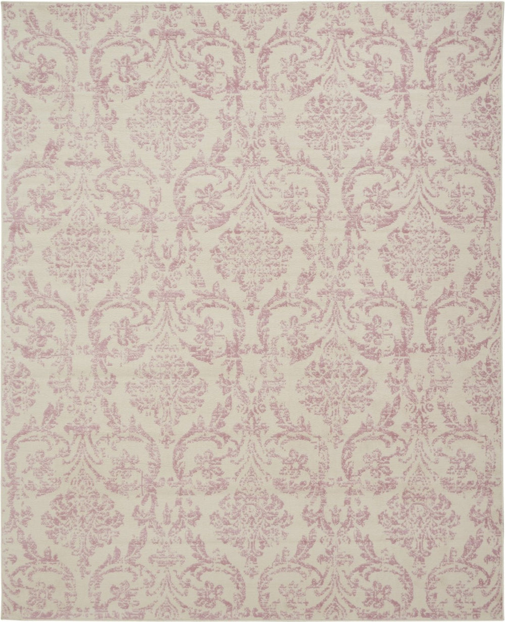 HomeRoots 6' Elegant Beige and Pink Floral Power Loomed Area Rug with Non-Skid Backing for Any Room Decor 8' X 10' Rectangle 522183