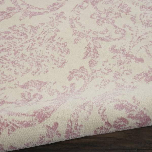 HomeRoots 6' Elegant Beige and Pink Floral Power Loomed Area Rug with Non-Skid Backing for Any Room Decor 8' X 10' Rectangle 522183