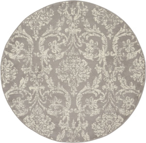 Homeroots 5' Gray Round Damask Power Loom Area Rug  Polypropylene 522186