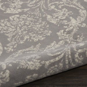 Homeroots 5' Gray Round Damask Power Loom Area Rug  Polypropylene 522186