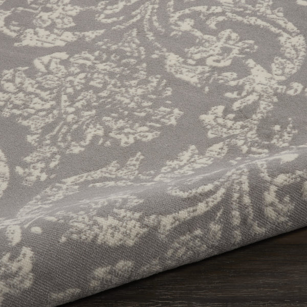 Homeroots 5' Gray Round Damask Power Loom Area Rug  Polypropylene 522186