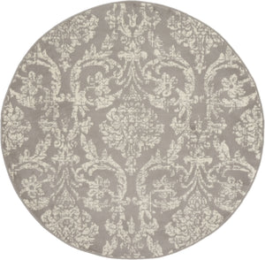 Homeroots 5' Gray Round Damask Power Loom Area Rug  Polypropylene 522186