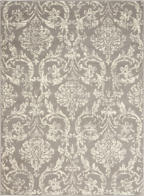 Homeroots 5' X 7' Gray Damask Power Loom Non Skid Area Rug  Polypropylene 522187