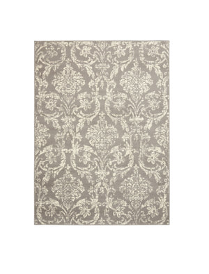 Homeroots 6' X 9' Gray And Ivory Damask Power Loom Distressed Area Rug  Polypropylene 522189