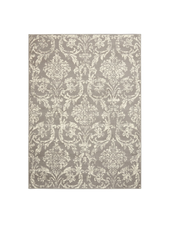 Homeroots 6' X 9' Gray And Ivory Damask Power Loom Distressed Area Rug  Polypropylene 522189