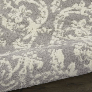 HomeRoots 6' Gray and Ivory Damask Area Rug - Elegant Power Loomed Design with Distressed Vintage Charm 6' X 9' Rectangle 522189