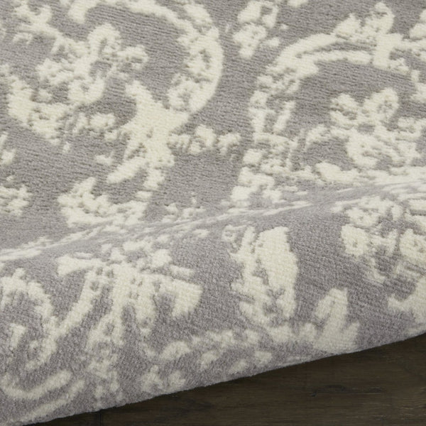 HomeRoots 6' Gray and Ivory Damask Area Rug - Elegant Power Loomed Design with Distressed Vintage Charm 6' X 9' Rectangle 522189