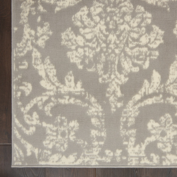 Homeroots 6' X 9' Gray And Ivory Damask Power Loom Distressed Area Rug  Polypropylene 522189