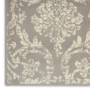 HomeRoots 6' Gray and Ivory Damask Area Rug - Elegant Power Loomed Design with Distressed Vintage Charm 6' X 9' Rectangle 522189