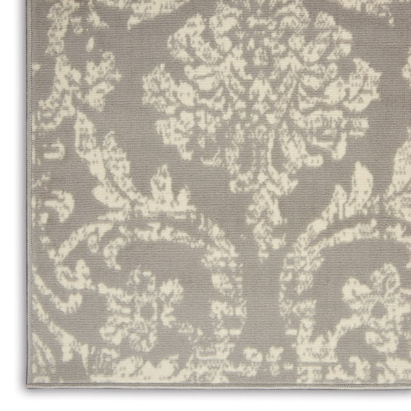 HomeRoots 6' Gray and Ivory Damask Area Rug - Elegant Power Loomed Design with Distressed Vintage Charm 6' X 9' Rectangle 522189