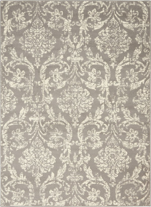 HomeRoots 6' Gray and Ivory Damask Area Rug - Elegant Power Loomed Design with Distressed Vintage Charm 6' X 9' Rectangle 522189