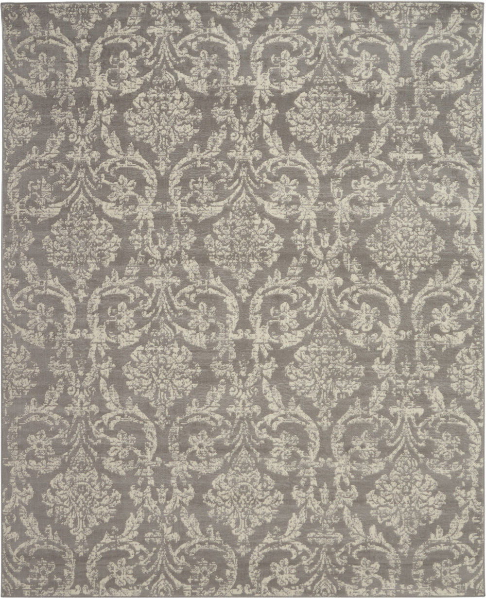 Homeroots 8' X 10' Gray Damask Power Loom Area Rug  Polypropylene 522190