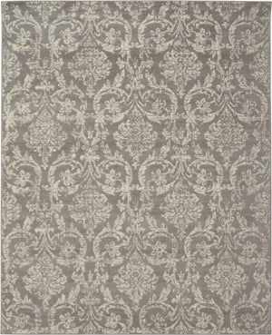 HomeRoots 6' Gray and Ivory Damask Area Rug - Elegant Power Loomed Design with Distressed Vintage Charm 8' X 10' Rectangle 522190