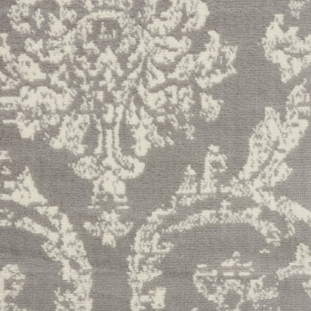 HomeRoots 6' Gray and Ivory Damask Area Rug - Elegant Power Loomed Design with Distressed Vintage Charm 8' X 10' Rectangle 522190