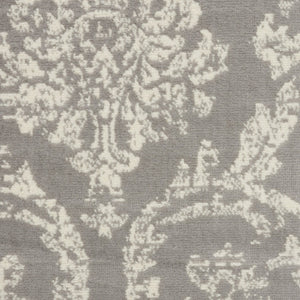 HomeRoots 6' Gray and Ivory Damask Area Rug - Elegant Power Loomed Design with Distressed Vintage Charm 8' X 10' Rectangle 522190