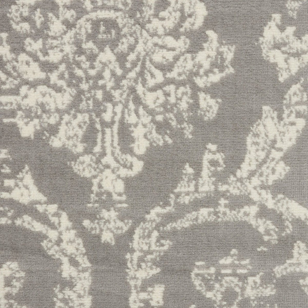 HomeRoots 6' Gray and Ivory Damask Area Rug - Elegant Power Loomed Design with Distressed Vintage Charm 8' X 10' Rectangle 522190