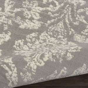 HomeRoots 6' Gray and Ivory Damask Area Rug - Elegant Power Loomed Design with Distressed Vintage Charm 8' X 10' Rectangle 522190