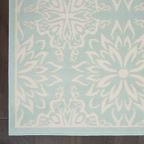 Homeroots 6' X 9' Aqua Floral Power Loom Area Rug  Polypropylene 522194