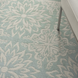 Homeroots 6' X 9' Aqua Floral Power Loom Area Rug  Polypropylene 522194