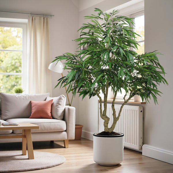 English Elm 7ft Artificial Banyan Silk Leaf Tree Freestanding Potted Faux Greenery for Home Office W2945P359419