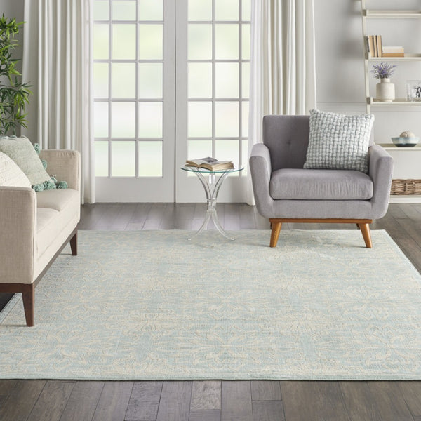 HomeRoots 6' Aqua Floral Power Loom Area Rug - Elegant Design for Living Rooms, Bedrooms & Dining Areas 8' X 10' Rectangle 522197