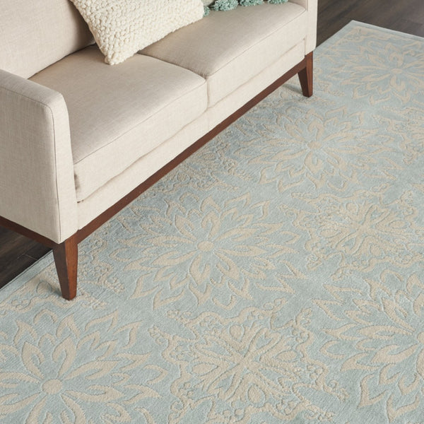 HomeRoots 6' Aqua Floral Power Loom Area Rug - Elegant Design for Living Rooms, Bedrooms & Dining Areas 8' X 10' Rectangle 522197