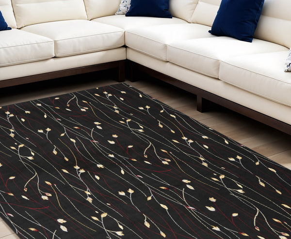 Homeroots 8' X 10' Black And Ivory Floral Power Loom Non Skid Area Rug  Polypropylene 522199