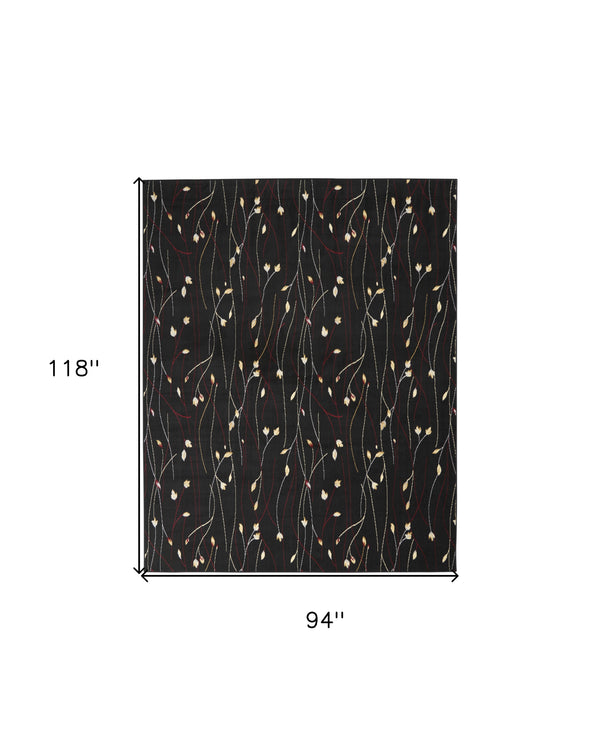 Homeroots 8' X 10' Black And Ivory Floral Power Loom Non Skid Area Rug  Polypropylene 522199