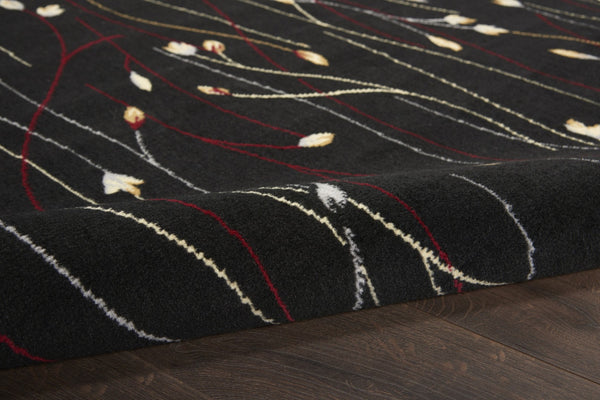 HomeRoots 8' X 10' Black and Ivory Floral Area Rug – Elegant, Non-Skid, Power Loomed Design for Any Space 522199