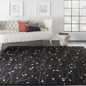 HomeRoots 8' X 10' Black and Ivory Floral Area Rug – Elegant, Non-Skid, Power Loomed Design for Any Space 522199