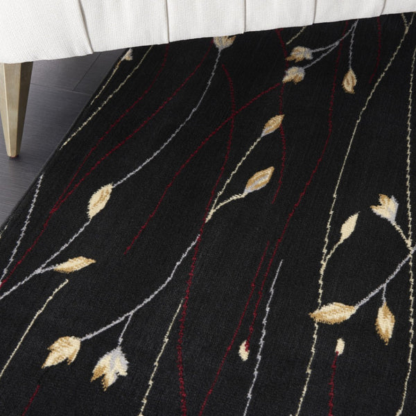 HomeRoots 8' X 10' Black and Ivory Floral Area Rug – Elegant, Non-Skid, Power Loomed Design for Any Space 522199