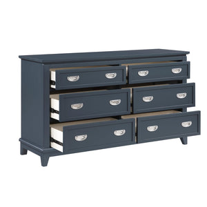 English Elm Navy Six Drawer Wooden Dresser with Dovetail Joinery and Nickel Pulls for Bedroom B011P462895