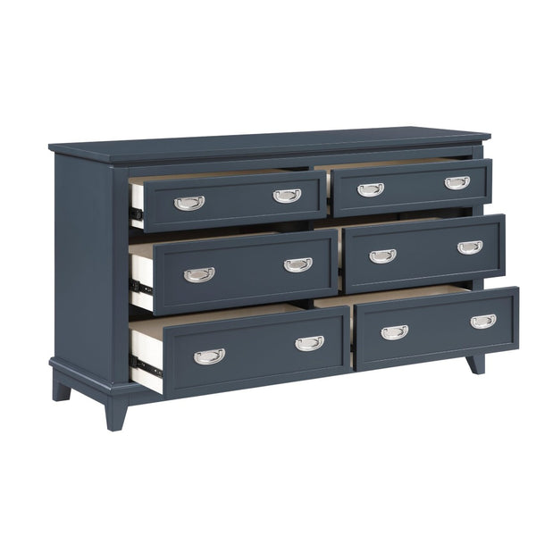 English Elm Navy Six Drawer Wooden Dresser with Dovetail Joinery and Nickel Pulls for Bedroom B011P462895