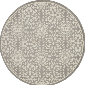 HomeRoots 8' Gray Round Floral Area Rug – Elegant Power Loomed Design for Modern and Traditional Spaces 8' Round Round 522202